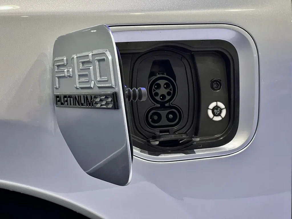 Ford F-150 Lightning charging port, rated for up to 19.2 kW on AC