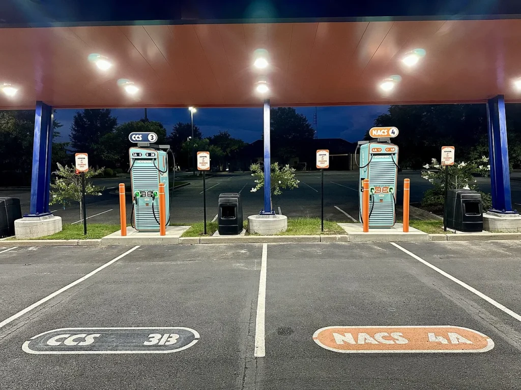 CCS and NACS dispenser at an IONNA charging station in Valdosta, Georgia